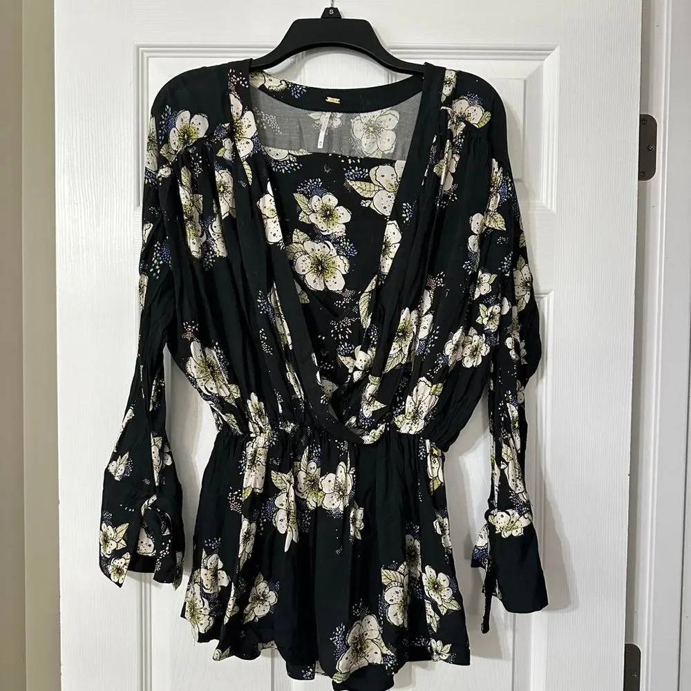 Free People Black Floral Long Sleeve Mini Dress XS - Picture 2 of 4